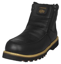 Mens Black Work Boots Genuine Leather Slip Resistant Zip Up Ankle High S... - $59.98