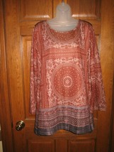 Suzanne Betro Brown Medallion Print Bell Sleeve Tunic Top - Size 1X - £17.79 GBP