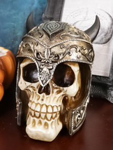 Viking Chieftain Warlord Odin Skull Figurine With Bull Horned Helmet Skeleton... - £23.08 GBP