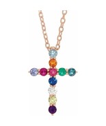14k Rose Gold Multi-Gemstone Cross Necklace - $1,109.00