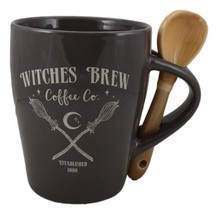 Wicca Sacred Moon Crossed Broomsticks Witches Brew Coffee Co Mug And Spoon Set - £17.29 GBP
