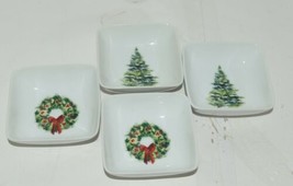 PPD Christmas Condiment Bowls Decorated Tree  Wreath Set of 4 New Bone C... - $22.99