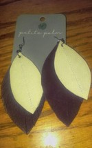 Petite Palm Feather Double Color Dangle Earrings New Unused Haiti - $11.99