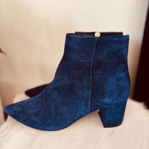 L&#39;AGENCE Jeanne Block Heel Suede Velvet Bootie, Size 8 (Euro 38), Blue, NWT - $167.37