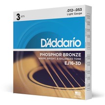 D&#39;Addario EJ16-3D Phosphor Bronze Light Acoustic Guitar Strings (3-Pack) - £40.79 GBP