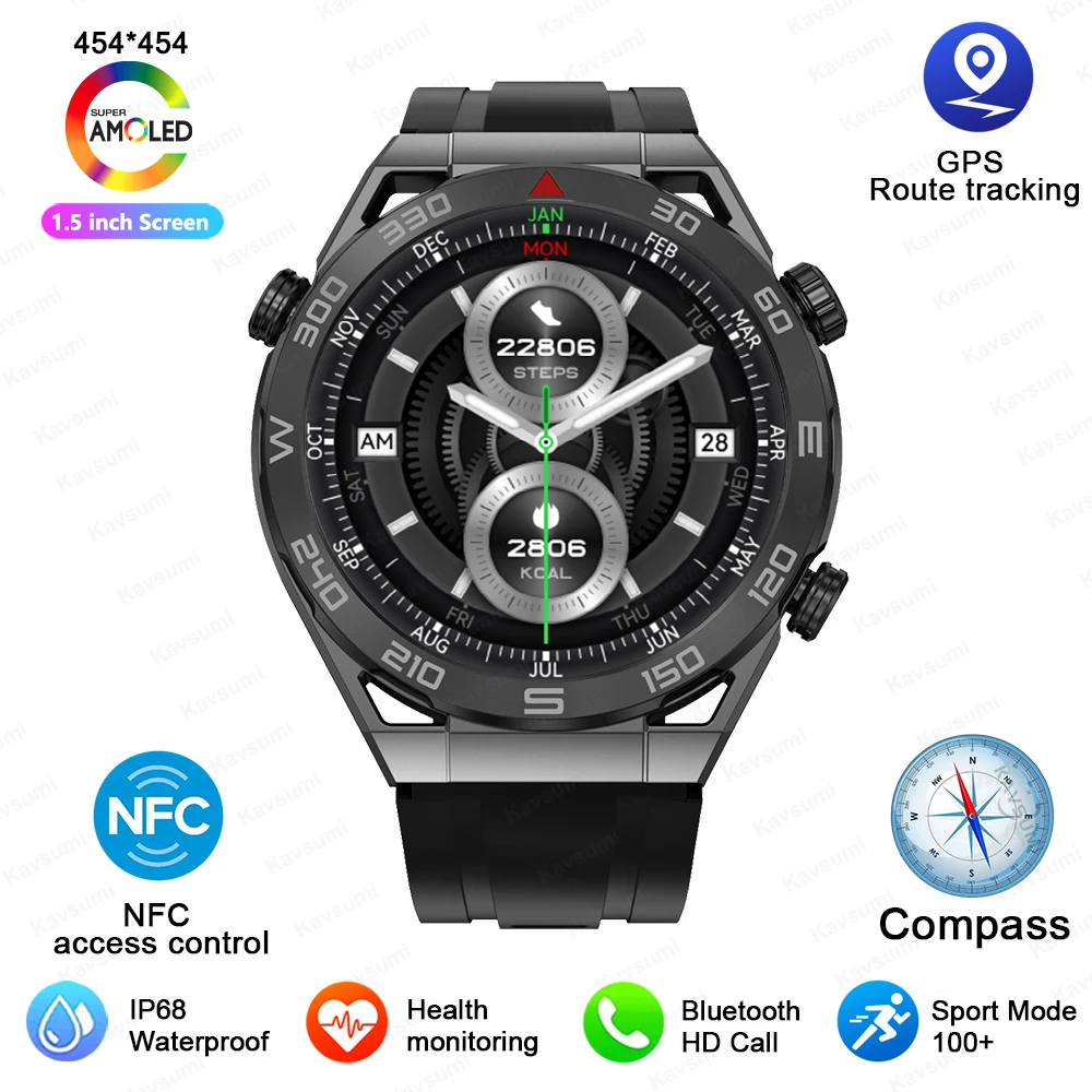 NFC Smart Watch Men Full Touch Screen Bluetooth Call GPS Track Compass I... - £75.04 GBP