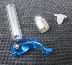 Dolphin Blue Glass Vial 1 inch Tiny Bottle Charm Stones Ashes Pet Fur Pe... - $9.89