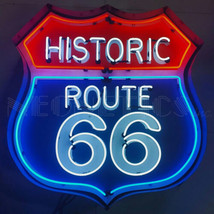 Historic Route 66 Business Art Neon Light 35&quot; by 35&quot; Shaped Steel Can Neon Sign - £1,194.70 GBP