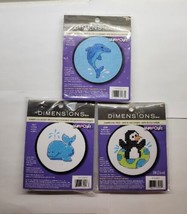 Set Of 3 Dimensions Learn A Craft 3&quot; Cross Stitch Dolphin Paul Penguin The Whale - £12.62 GBP