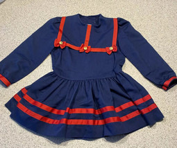 Vintage Peaches ‘n Cream Sailor Dress Navy Blue &amp; Red Girl’s Size 5 Made... - $15.19