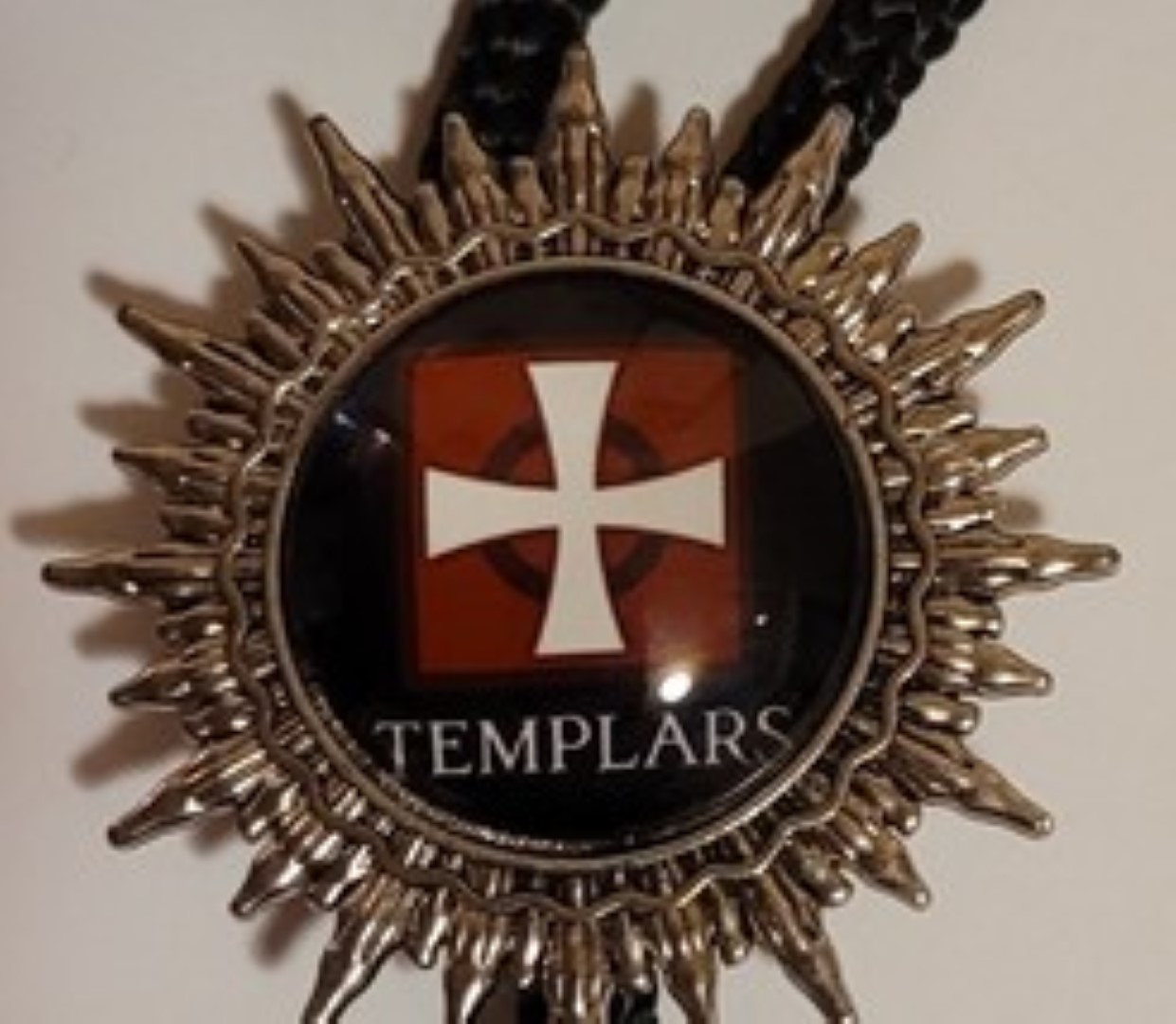 Knights templar bolo necklace tie    white cross on red templar under 1  large 