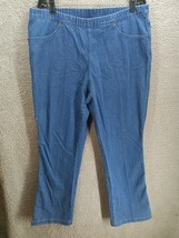 REAL SIZE Women&#39;s Cotton Blue Jeans Pull On Stretch Sz L Elastic Wide Ankle - £10.95 GBP