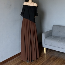 Brown Full Length Chiffon Skirt Outfit Summer Beach Long Chiffon Skirt Plus Size image 3