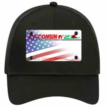 Wisconsin with American Flag Novelty Black Mesh License Plate Hat - $28.99