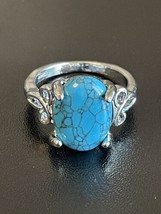 Turquoise Stone S925 Silver Plated Woman Statement Ring Size 6.5 - £10.28 GBP