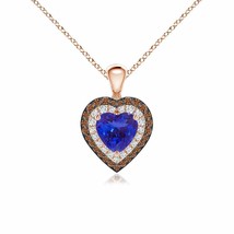 ANGARA Tanzanite Heart Pendant with Coffee and White Diamond Halo in 14K Gold - £2,319.14 GBP