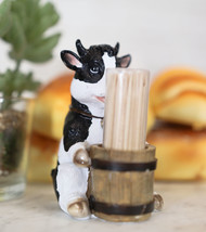 Ebros Farm Bovine Holstein Cow By Wood Barrel Toothpick Holder With Toot... - $14.99