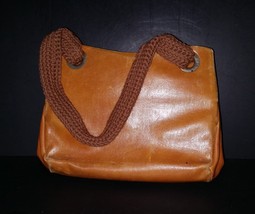 Vintage Brown Leather Bag with Handmade Crochet Straps - £7.81 GBP