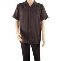 Men 2pc Walking Leisure Suit Short Sleeves By DREAMS 256-02 Solid Brown image 5