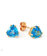 Genuine Natural Light Blue 1.70ctw TOPAZ 10K Yellow Gold Gemstone Stud E... - $153.90