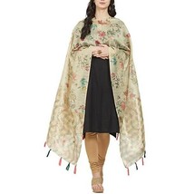 Women&#39;s Dupatta Silk Floral Zari Pallu Chunni with tassels 2.3Mt X 36&quot; Beige ZBP - £28.70 GBP