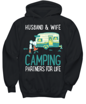 Husband and Wife Camping Partners, black Hoodie. Model 6400014  - £31.96 GBP