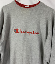 Vintage Champion Sweatshirt Reverse Weave Crewneck Script Gray XXL 2XL USA 90s - £62.94 GBP