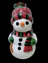 Vintage Kohl&#39;s Ceramic Hand Painted Snowman In Cookie Jar Holding Ice Skates New - £19.92 GBP