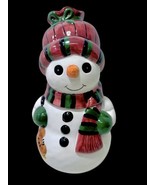 Vintage Kohl&#39;s Ceramic Hand Painted Snowman In Cookie Jar Holding Ice Sk... - $24.95