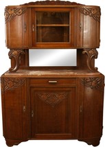 1920 Buffet French Art Deco, Carved Fruit Oak, Glass, Mirror, MidCentury... - $2,639.00