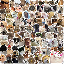 100 Pcs Handmade Cute Cats and Dogs Stickers Set - Funny Meme Pets Animal Decals - £9.61 GBP