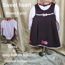 Sweet Heart Brown &amp; Pink Corded Cotton Dress With Top Size 24 Mos. - £7.96 GBP