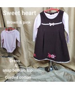 Sweet Heart Brown &amp; Pink Corded Cotton Dress With Top Size 24 Mos. - €8,68 EUR
