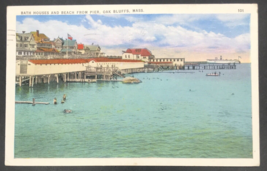 1937 Bath Houses &amp; Beach from Pier at Oak Bluffs MA Postcard Massachusetts - £7.63 GBP