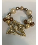 Vintage Signed MONET  GOLD TONE CHUNKY STARFISH PEARL STRETCH BRACELET - $34.64