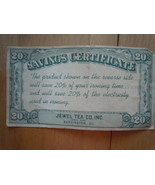 Vintage Jewel Tea Co Inc Savings Certificate  - £3.13 GBP