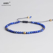 A 3mm Natural Lapis Stone Beads Tibetan Stone Beads Stretch Bracelet For Men Wom - £11.45 GBP