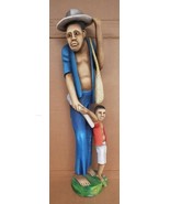 RARE Madsen Mompremier Haitian Man &amp; Boy Hand Carved Painted Wood Statue... - $3,789.30 CAD