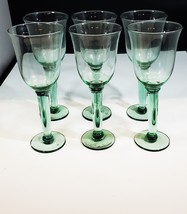 4 Mexican Recycled Hand Blown Glass Sea Green Wine or Water Goblet 8 oz 8” - £31.00 GBP