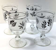 4pc VTG Silver Leaf Libbey Glass Company MCM footed wine Drinking Glass - £13.40 GBP