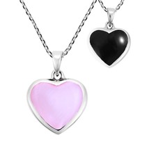 Love Forever Double-Sided Heart with Black &amp; Pink Shell Sterling Silver Necklace - £17.36 GBP