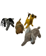 Vintage Mini Plush Jungle Animals Lion Zebra Giraffe Elephant Lot 4 Stuffed - $16.41