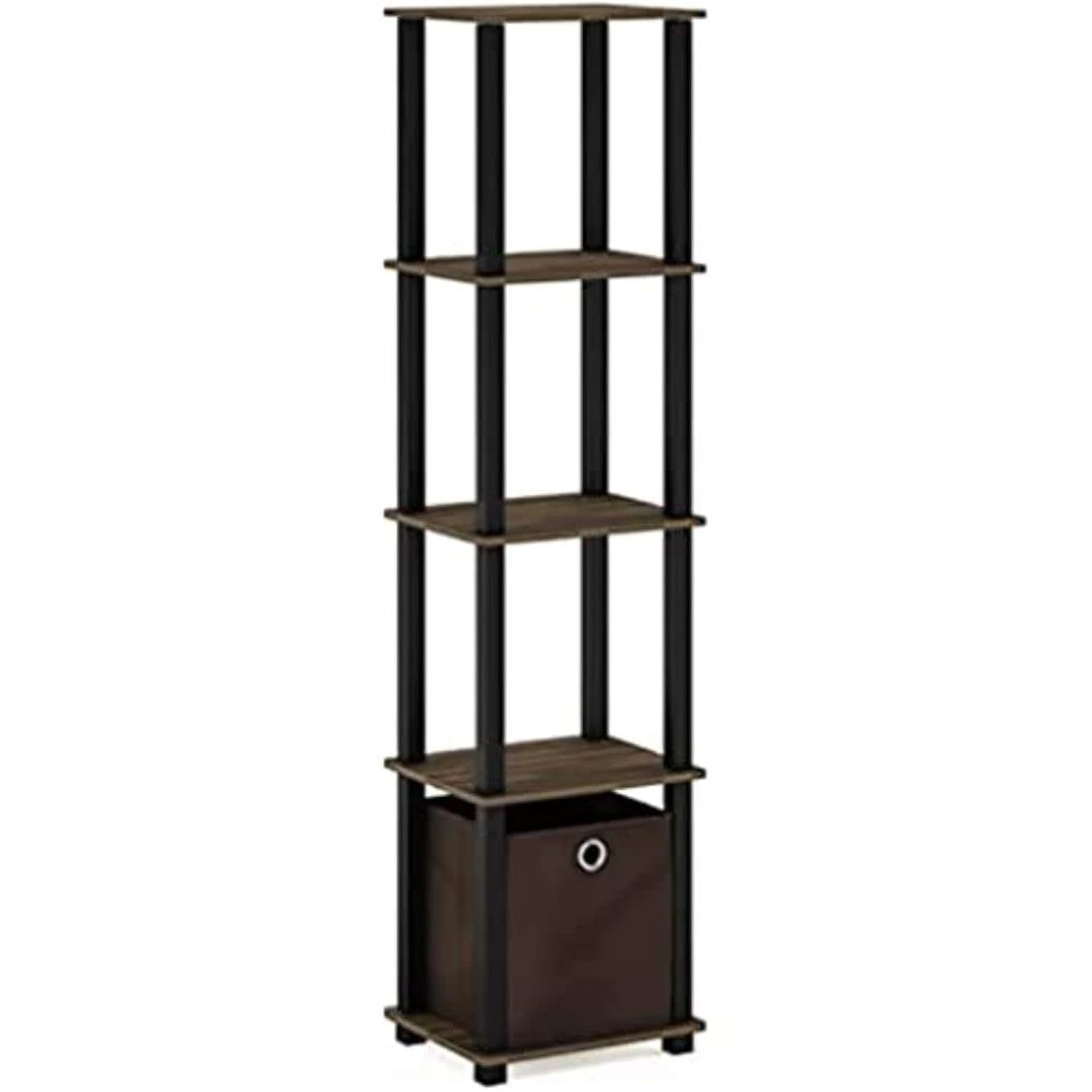 FURINNO TNT No Tools 5-Tier Display Decorative Shelf, Columbia Walnut/Black/Dark