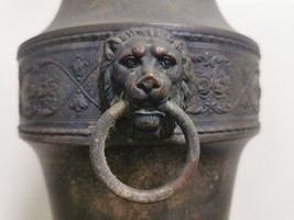 Old Antique Copper Silver Plated Vase Urn Planter with Lion Heads 39cm - $65.09
