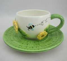 FIB Burton &amp; Burton Ceramic Bee &amp; Sunflower Flowers Tea Cup &amp; Saucer 7oz Teacup - £14.18 GBP