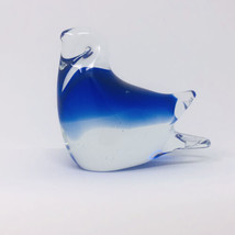 Handmade Glass Bird Figurine Paperweight Hand Blown Azure Blue Clear 3.25”H READ - £8.35 GBP