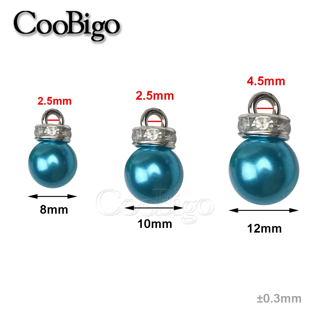 50pcs Imitated Pearl Bead Pendant Charm for Jewelry Making -8mm lightblue - $4.89 CAD