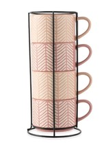 Five (5) Thyme &amp; Table ~ PINK LINES ~ Stacking Mugs w/Rack - $1,100.29 MXN