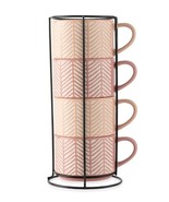 Five (5) Thyme &amp; Table ~ PINK LINES ~ Stacking Mugs w/Rack - $1,100.29 MXN