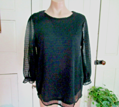 Adrianna Papell top blouse Clip Dot Small black semi-sheer  3/4 sleeve lined New - $22.49